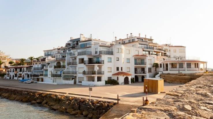 Apartments on the Spanish coast at sunset